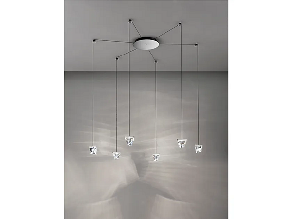 Lampada a sospensione in cristallo LED Tripla 6 punti Fabbian fabbrica Fabbian dall'Italia. Foto №1