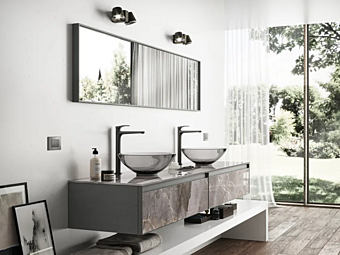 Mobile lavabo in vetro stampato con finitura effetto marmo doppio lavabo ARTELINEA AL607, AL608, AL610