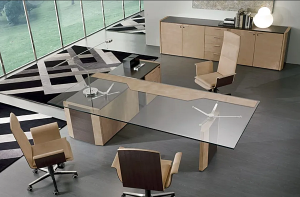 Scrivania executive in vetro a forma di L con cassetti i 4 Mariani De Symetria fabbrica i 4 Mariani dall'Italia. Foto №3