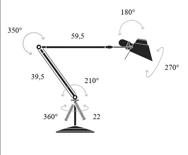 Lampada da tavolo LED in alluminio con braccio snodato Lumina collezione Tangram 101+114 fabbrica Lumina dall'Italia. Foto №7