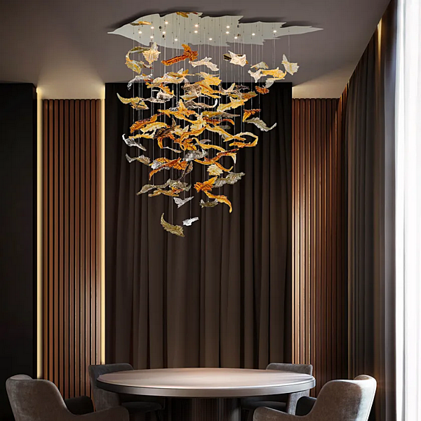 Lampada a sospensione in vetro di Murano fatta a mano Foglie d'Autunno MULTIFORME SS7680-AK fabbrica MULTIFORME dall'Italia. Foto №4