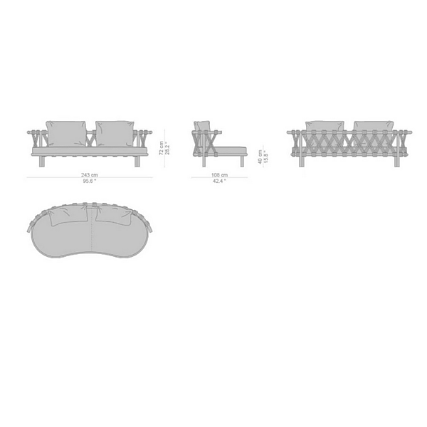Divano da giardino a 2 posti con schienale imbottito CASSINA Trampoline fabbrica CASSINA dall'Italia. Foto №4
