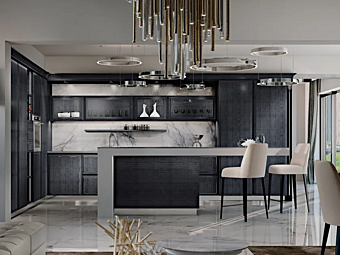Cucina su misura in eucalipto con isola e maniglie Essenza Pure Martini Interiors