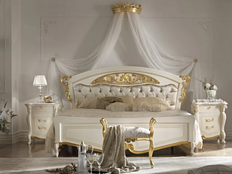Letto matrimoniale in legno con testata imbottita CASA +39 LA FENICE 1302, 1304