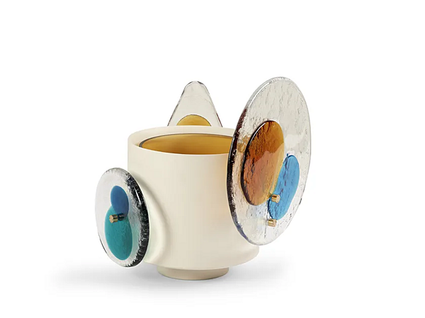 Vaso in ottone verniciato con elementi in vetro di Murano Colourdisc ambra CASSINA 79711+797 12 fabbrica CASSINA dall'Italia. Foto №1
