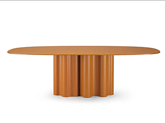 Tavolo ovale con base in poliuretano e piano in vetro laccato Teatro Magico Saba