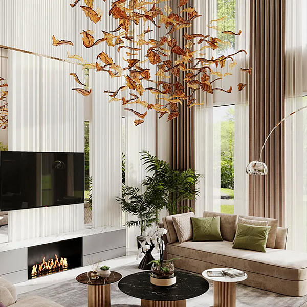 Lampada a sospensione in vetro di Murano fatta a mano Foglie d'Autunno MULTIFORME SS7680-AK fabbrica MULTIFORME dall'Italia. Foto №3