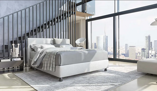 Letto matrimoniale con testiera imbottita in tessuto Flou Notturno 2 fabbrica Flou dall'Italia. Foto №3