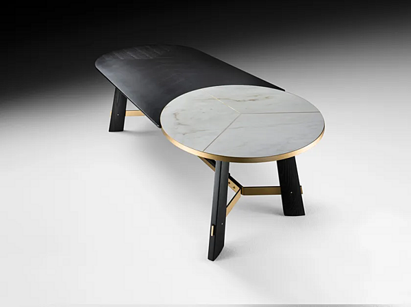 Tavolo ovale in legno e marmo Calacatta Oro Black Tie Opera OPE26C, OPE26F fabbrica Black Tie dall'Italia. Foto №2