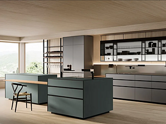 Cucina in laminato senza maniglie con isola Riciclantica effetto seta VALCUCINE