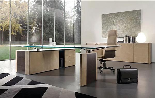 Scrivania executive in vetro a forma di L con cassetti i 4 Mariani De Symetria fabbrica i 4 Mariani dall'Italia. Foto №4