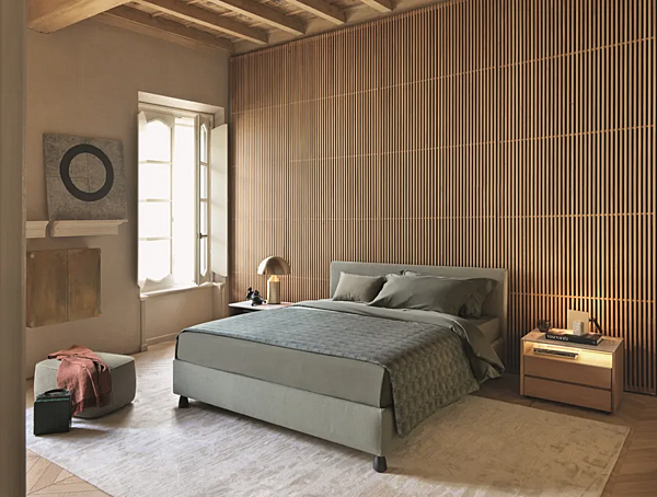 Letto matrimoniale con testiera imbottita in tessuto Flou Notturno 2 fabbrica Flou dall'Italia. Foto №5