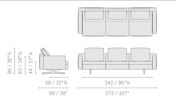 Divano a tre posti in tessuto con rivestimento removibile POLTRONA FRAU In The Mood fabbrica POLTRONA FRAU dall'Italia. Foto №8