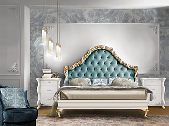 Letto matrimoniale in legno imbottito con testata trapuntata CASA +39 PUCCINI 7501, 7502