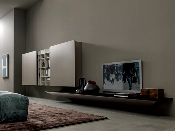 Sistema TV a parete in legno e alluminio con contenitore Blade MODULNOVA fabbrica Modulnova dall'Italia. Foto №1