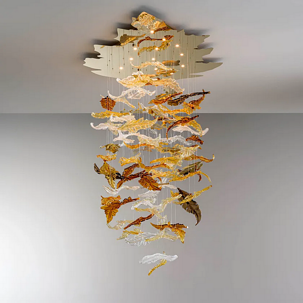 Lampada a sospensione in vetro di Murano fatta a mano Foglie d'Autunno MULTIFORME SS7680-AK fabbrica MULTIFORME dall'Italia. Foto №2