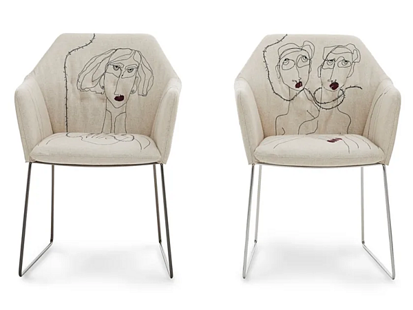 Sedia in tessuto con braccioli base a slitta Saba collezione New York by Marras fabbrica SABA dall'Italia. Foto №4