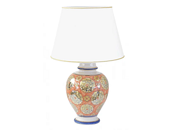 Lampada da tavolo in ceramica Fiori Lustro Rosa L_Antica Deruta FL/566/L/40