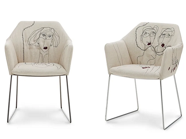 Sedia in tessuto con braccioli base a slitta Saba collezione New York by Marras fabbrica SABA dall'Italia. Foto №3