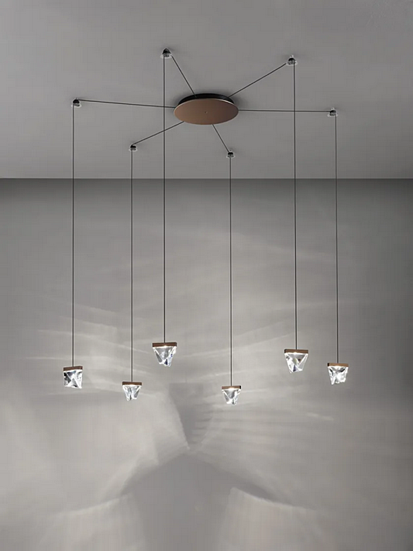 Lampada a sospensione in cristallo LED Tripla 6 punti Fabbian fabbrica Fabbian dall'Italia. Foto №3
