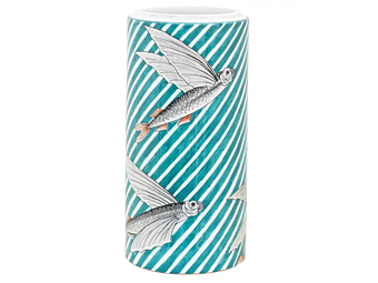 Vaso in ceramica fatto a mano pesci volanti L_Antica Deruta FF / 10