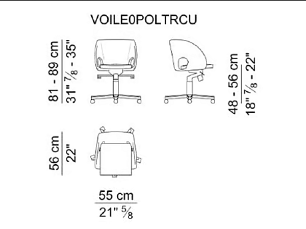 Sedia girevole in pelle con ruote Voile i 4 Mariani fabbrica i 4 Mariani dall'Italia. Foto №6