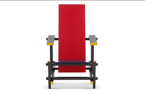 Poltrona alta in legno con braccioli rossi e blu CASSINA 635 fabbrica CASSINA dall'Italia. Foto №3