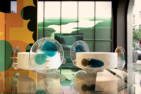 Vaso in ottone dipinto con elementi in vetro di Murano Colourdisc ambra CASSINA 797 01+797 11 fabbrica CASSINA dall'Italia. Foto №3