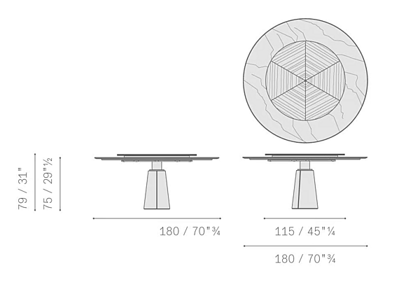 Tavolo da pranzo rotondo in marmo con lazy susan in legno POLTRONA FRAU Mesa Due fabbrica POLTRONA FRAU dall'Italia. Foto №7