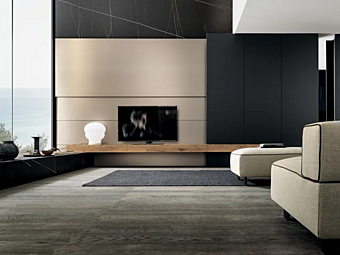 Sistema TV a parete in metallo e legno di rovere con spazio di archiviazione MODULNOVA BLADE