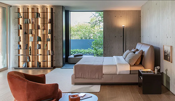 Letto matrimoniale con testata imbottita in tessuto Flou Atelierm fabbrica Flou dall'Italia. Foto №6