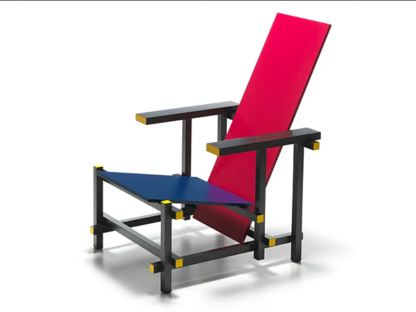Poltrona alta in legno con braccioli rossi e blu CASSINA 635 fabbrica CASSINA dall'Italia. Foto №1