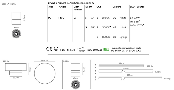 Lampada da soffitto modulare LED in alluminio AXOLIGHT Pivot fabbrica Axolight dall'Italia. Foto №12