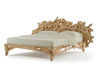 Letto matrimoniale in legno con testata imbottita Edra Favela FVLB50
