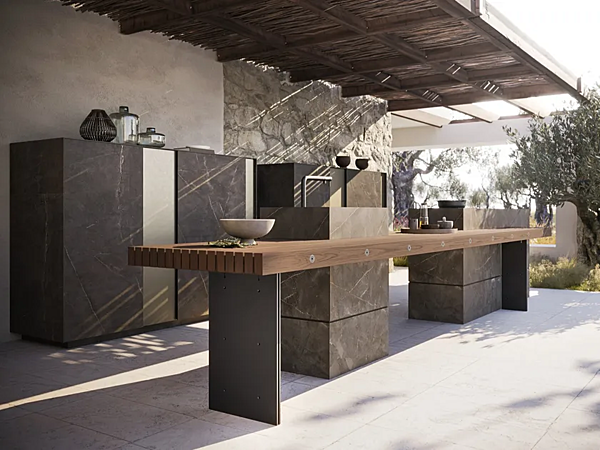 Cucina da esterno in pietra e legno MODULNOVA Progetto 01 fabbrica Modulnova dall'Italia. Foto №1