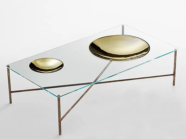 Tavolino da caffè rettangolare in cristallo con finitura oro Gallotti&Radice Golden Moon fabbrica Gallotti & Radice dall'Italia. Foto №1