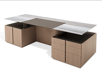 Scrivania rettangolare con base in noce e top in marmo GIORGETTI G-CODE 71200, 71205