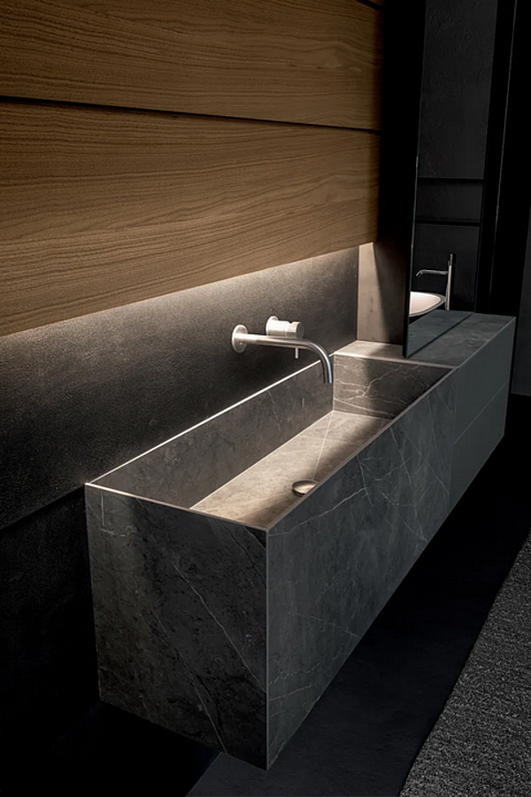 Unità lavabo in noce e ceramica con specchio e cassetti MODULNOVA BLADE fabbrica Modulnova dall'Italia. Foto №4