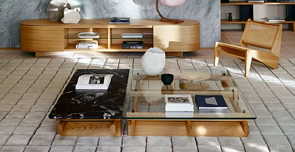 Tavolino da caffè rettangolare basso in legno e vetro CASSINA Sengu fabbrica CASSINA dall'Italia. Foto №3
