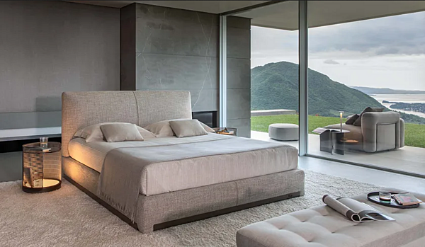 Letto matrimoniale con testata imbottita in tessuto Flou Atelierm fabbrica Flou dall'Italia. Foto №11