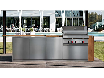 Cucina da esterno in acciaio e iroko ASTER CUCINE