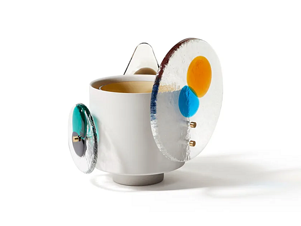 Vaso in ottone verniciato con elementi in vetro di Murano Colourdisc ambra CASSINA 79711+797 12 fabbrica CASSINA dall'Italia. Foto №11