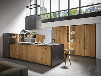 Cucina in rovere personalizzata con isola industriale Old Line