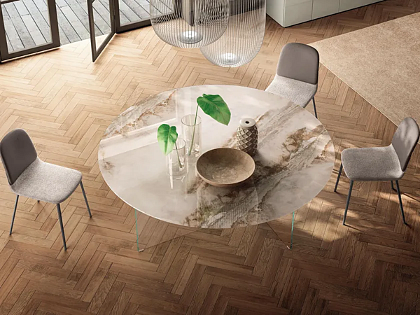 Tavolo rotondo con base in vetro effetto marmo Xglass Base Air Slim 2260x LAGO 2260X fabbrica LAGO dall'Italia. Foto №1