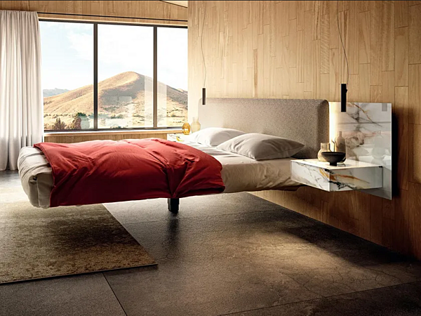 Letto matrimoniale in tessuto e vetro con comodini integrati LAGO Fluttua Free 1657 1657 fabbrica LAGO dall'Italia. Foto №1