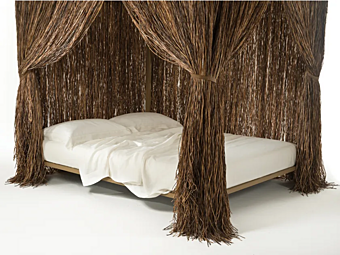 Letto matrimoniale con testata imbottita in rafia Edra Cabana CBNB50