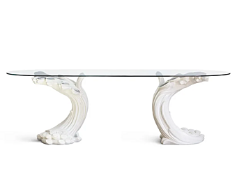 Tavolo da soggiorno ovale in legno e vetro Savio Firmino 1604