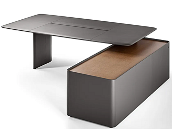 Scrivania esecutiva rettangolare in pelle conciata con ripiani POLTRONA FRAU TRUST 5644711 5644711