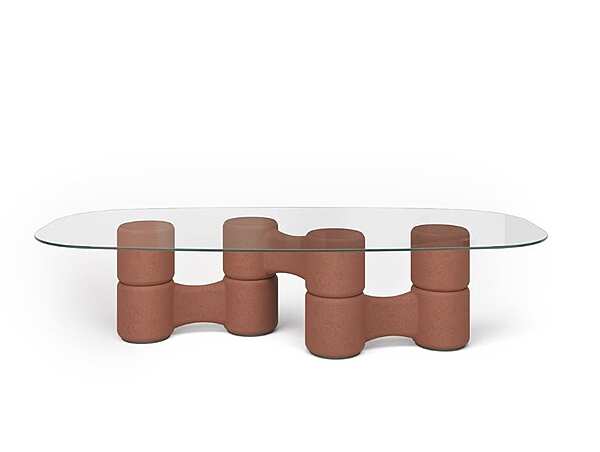 Tavolo in vetro temperato con base in legno spatolato Molecola Gallotti&Radice fabbrica Gallotti & Radice dall'Italia. Foto №1