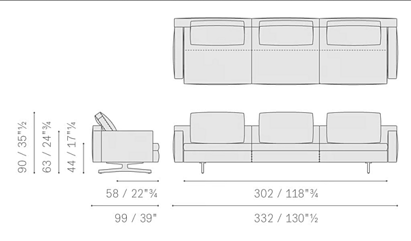 Divano a tre posti in tessuto con rivestimento removibile POLTRONA FRAU In The Mood fabbrica POLTRONA FRAU dall'Italia. Foto №10